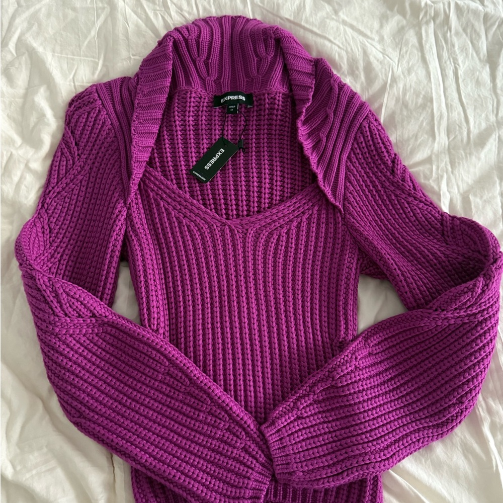 Express Vibrant Purple Cowl Neck Sweater